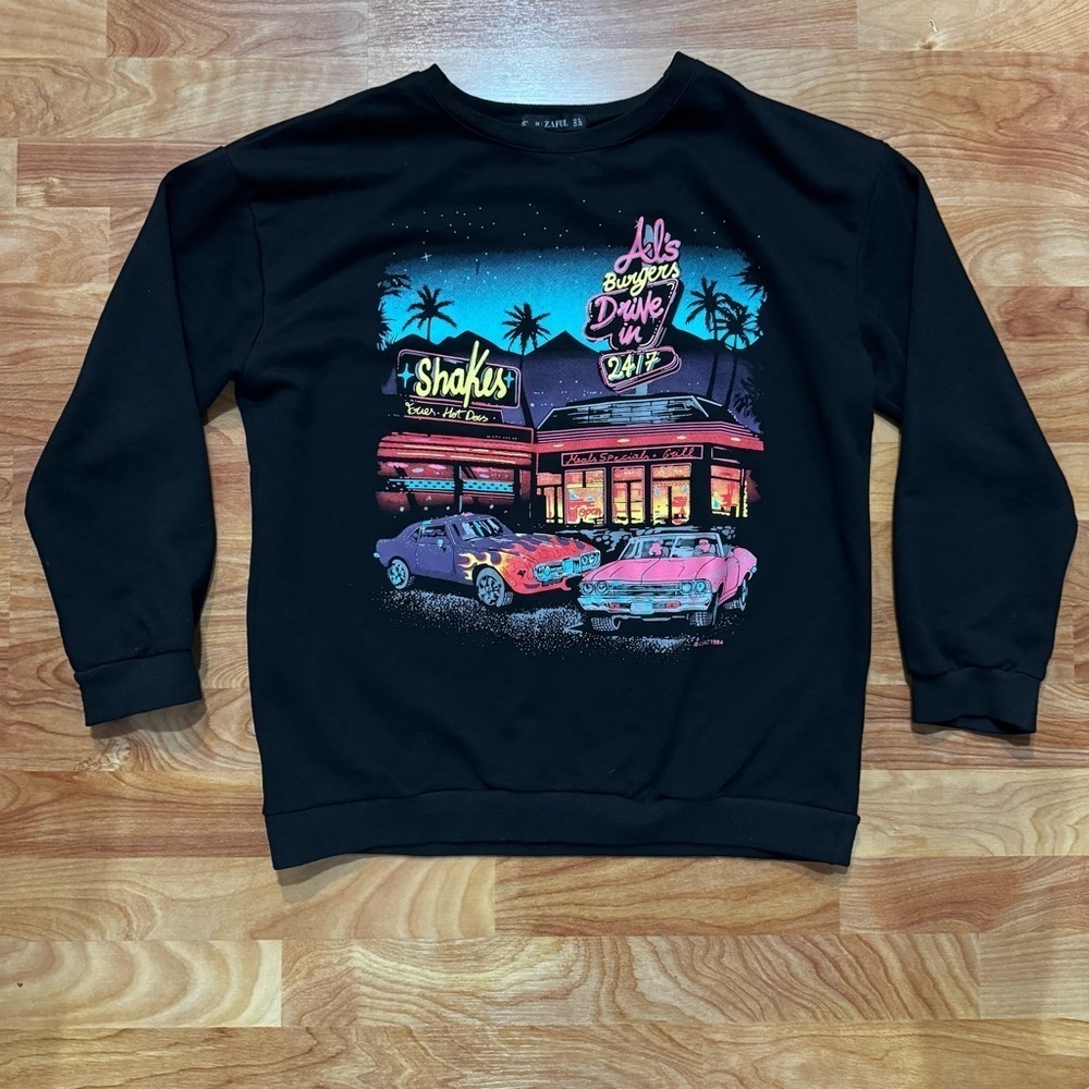 Women’s Size 6 Al’s Burgers Graphic Print Sweatshirt Zaful Black Pullover J Galt